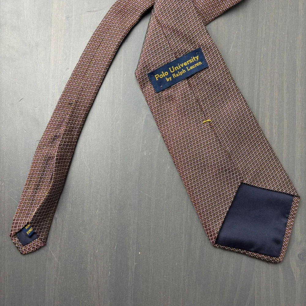 Polo University Ralph Lauren Silk Tie Burgundy Geometric Diamond Pattern USA
